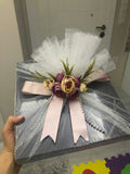 Luxury Floral Net Wrapped Gift Hamper Box with Pearl Chain & Satin Bow | Elegant Wedding Trousseau & Festive Gift Packaging | Decorative Premium Presentation Box
