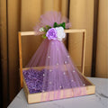 Elegant Wooden Gift Hamper Tray with Pearl Net & Floral Bow | Decorative Trousseau Packing Box | Wedding, Baby Shower & Festive Gift Presentation Basket
