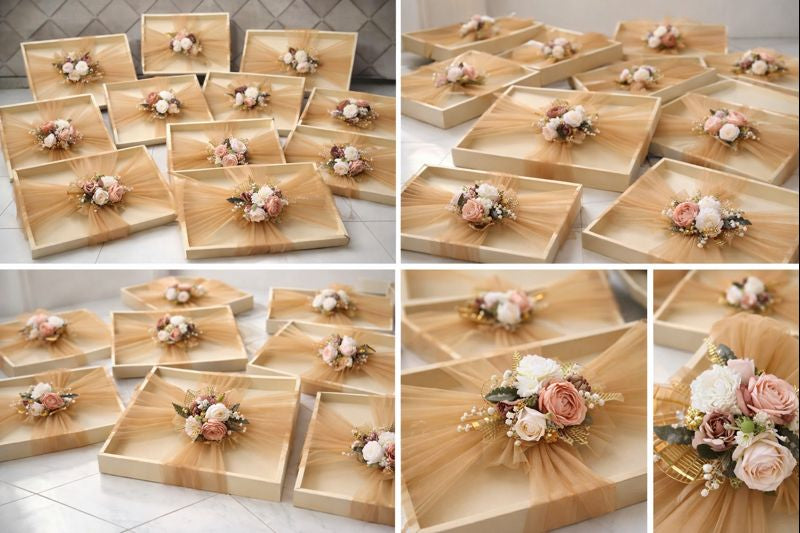 Luxury Wedding Trousseau Packing Tray with Floral & Net Decoration | Bridal Gift Presentation Hamper Tray