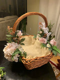 Handwoven Rustic Wicker Floral Gift Basket with Handle | Decorative Cane Hamper Basket for Wedding, Baby Shower & Festive Gifting | Elegant Flower Décor Tray