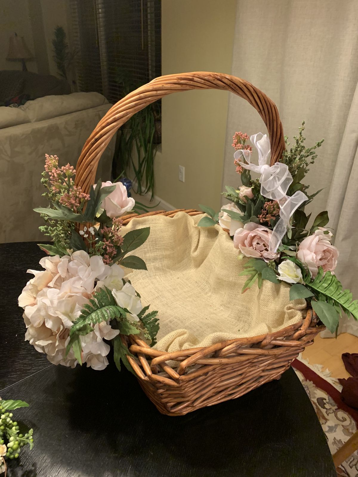 Handwoven Rustic Wicker Floral Gift Basket with Handle | Decorative Cane Hamper Basket for Wedding, Baby Shower & Festive Gifting | Elegant Flower Décor Tray