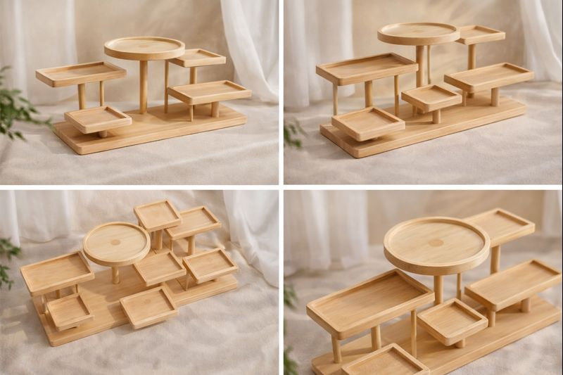 Premium Wooden Multi-Tier Display Stand | Bamboo Serving, Hamper & Wedding Decoration Tray Organizer