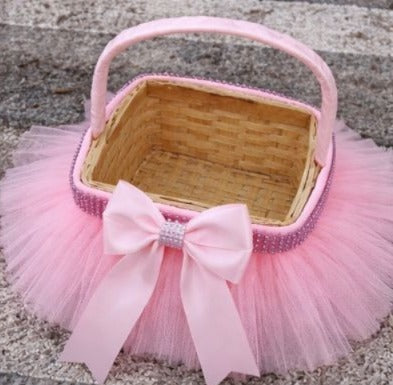 Pink Tutu Style Decorative Gift Basket with Bow | Baby Shower & Return Gift Hamper Tray