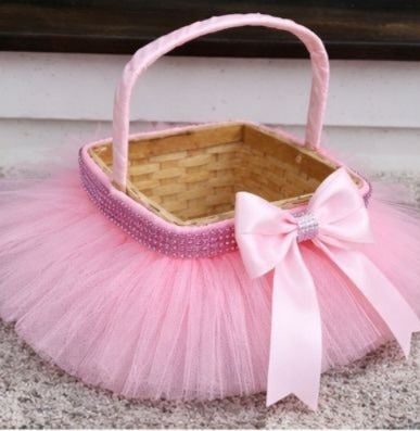 Pink Tutu Style Decorative Gift Basket with Bow | Baby Shower & Return Gift Hamper Tray