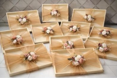 Luxury Wedding Trousseau Packing Tray with Floral & Net Decoration | Bridal Gift Presentation Hamper Tray