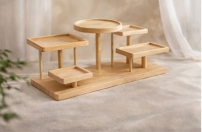 Premium Wooden Multi-Tier Display Stand | Bamboo Serving, Hamper & Wedding Decoration Tray Organizer