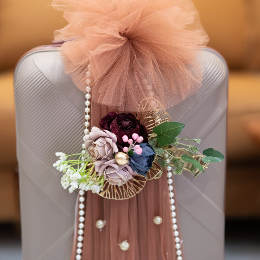 Luxury Bridal Trousseau Luggage Decoration Set | Wedding Suitcase Packing Decor with Net, Flowers & Pearls