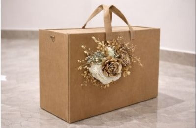 Luxury Kraft Wedding Hamper Carry Box with Floral Decoration | Premium Bridal Trousseau Gift Packing Bag with Handle