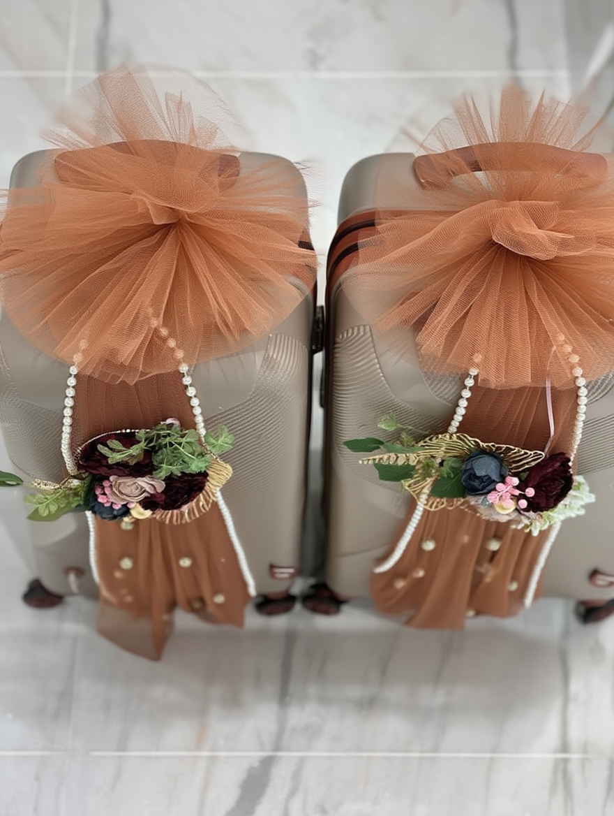 Luxury Bridal Trousseau Luggage Decoration Set | Wedding Suitcase Packing Decor with Net, Flowers & Pearls