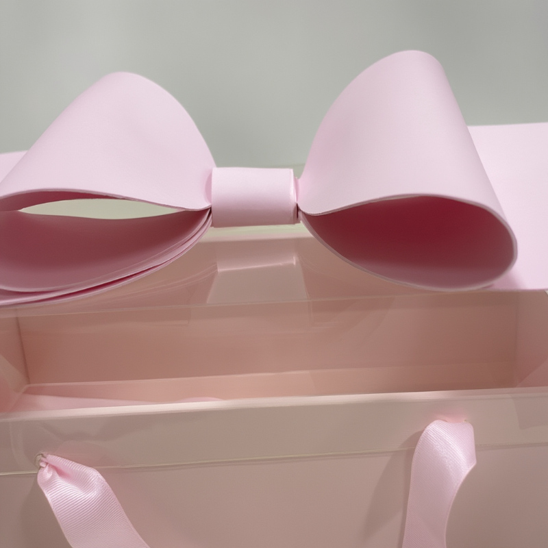 Luxury Pastel Pink Bow Gift Hamper Box with Handle | Premium Wedding & Bridesmaid Packaging Box