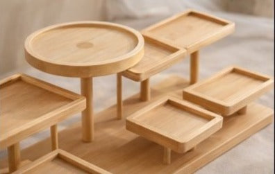 Premium Wooden Multi-Tier Display Stand | Bamboo Serving, Hamper & Wedding Decoration Tray Organizer