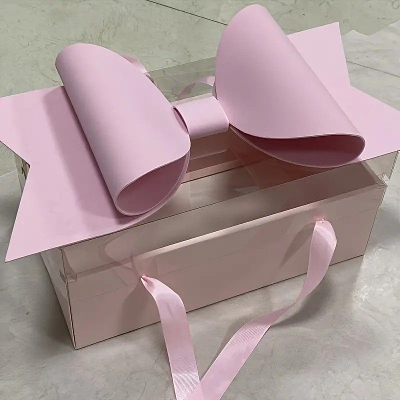 Luxury Pastel Pink Bow Gift Hamper Box with Handle | Premium Wedding & Bridesmaid Packaging Box