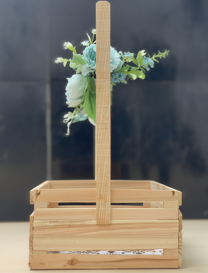 Premium Wooden Floral Gift Hamper Tray with Handle | Decorative Return Gift Basket | Wedding Trousseau & Festive Gift Packaging Box