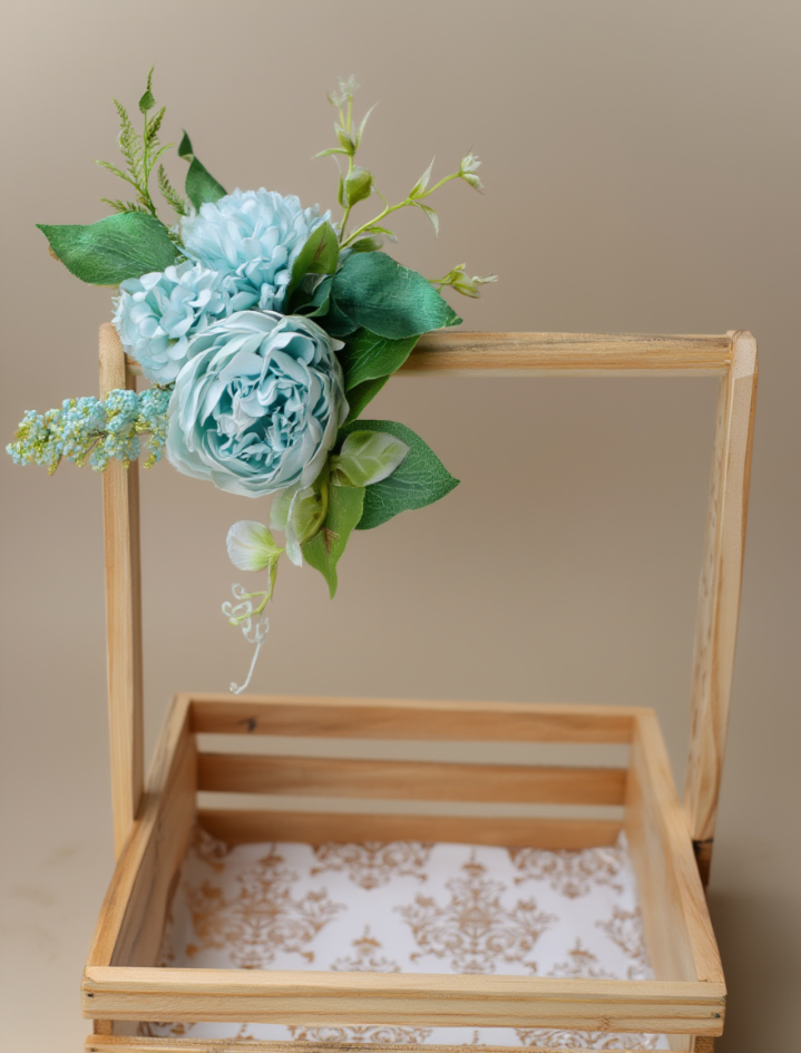 Premium Wooden Floral Gift Hamper Tray with Handle | Decorative Return Gift Basket | Wedding Trousseau & Festive Gift Packaging Box