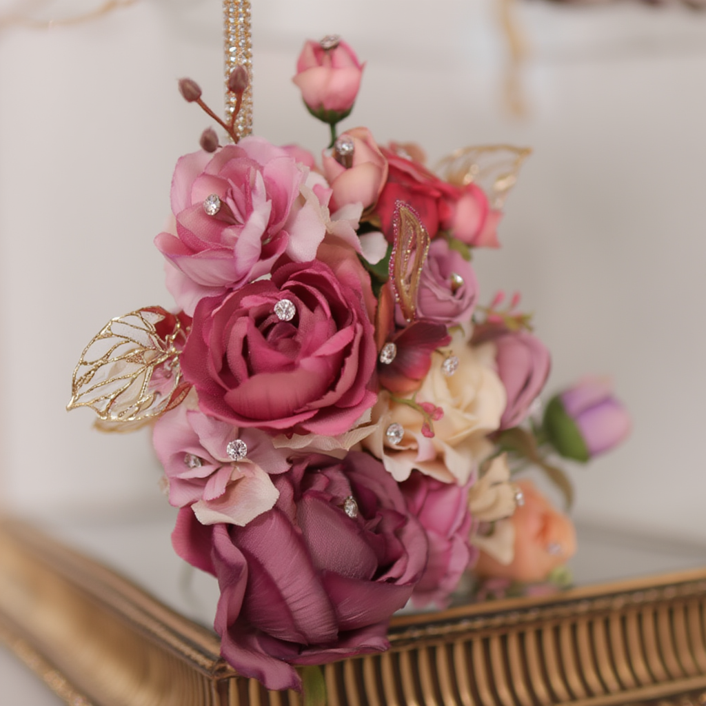 Luxury Glass Trousseau Display Box with Golden Frame & Floral Décor | Bridal Wedding Hamper Packing Case | Premium Gift & Jewellery Organizer Tray