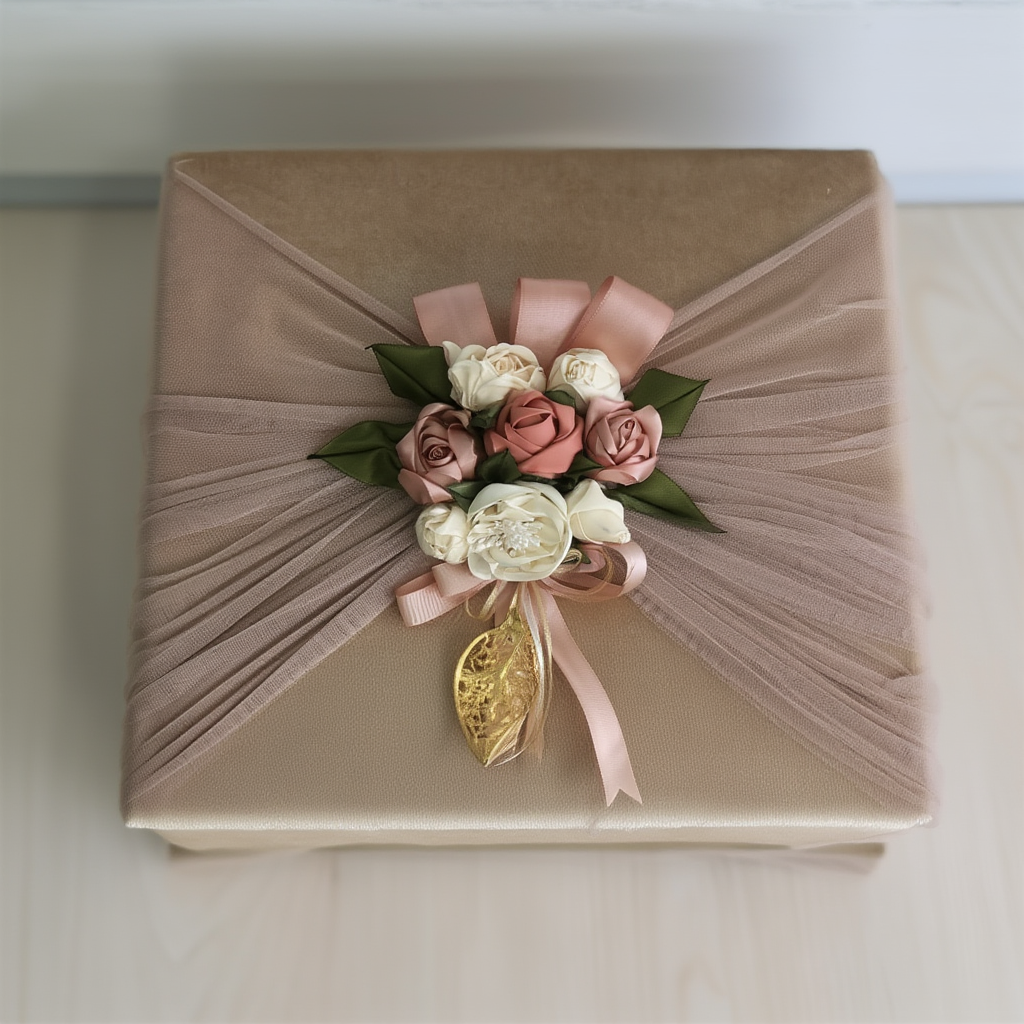 Royal Velvet Floral Trousseau Storage Box with Golden Legs | Luxury Bridal Jewellery & Gift Hamper Chest | Premium Wedding Shagun Decorative Case