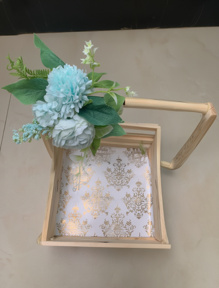 Premium Wooden Floral Gift Hamper Tray with Handle | Decorative Return Gift Basket | Wedding Trousseau & Festive Gift Packaging Box