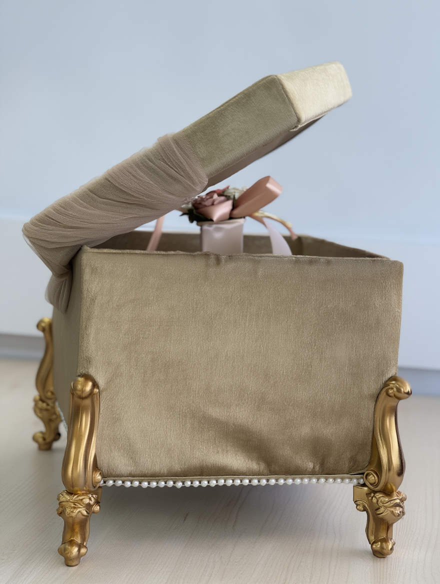 Royal Velvet Floral Trousseau Storage Box with Golden Legs | Luxury Bridal Jewellery & Gift Hamper Chest | Premium Wedding Shagun Decorative Case