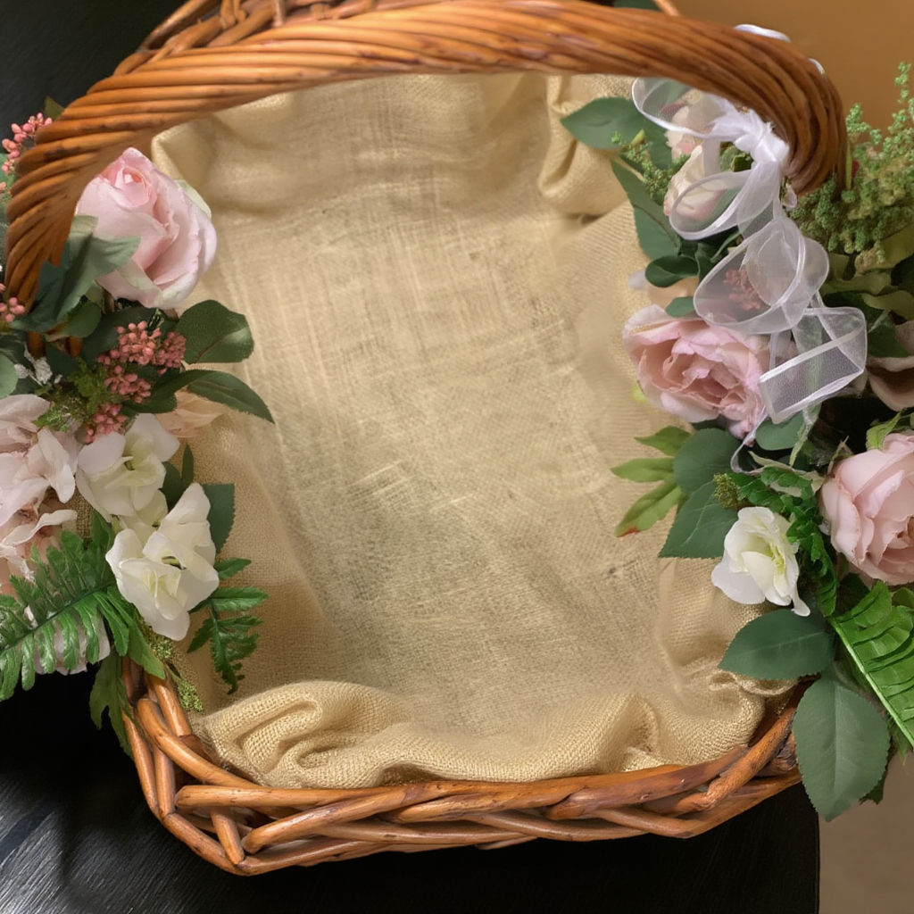 Handwoven Rustic Wicker Floral Gift Basket with Handle | Decorative Cane Hamper Basket for Wedding, Baby Shower & Festive Gifting | Elegant Flower Décor Tray