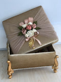 Royal Velvet Floral Trousseau Storage Box with Golden Legs | Luxury Bridal Jewellery & Gift Hamper Chest | Premium Wedding Shagun Decorative Case