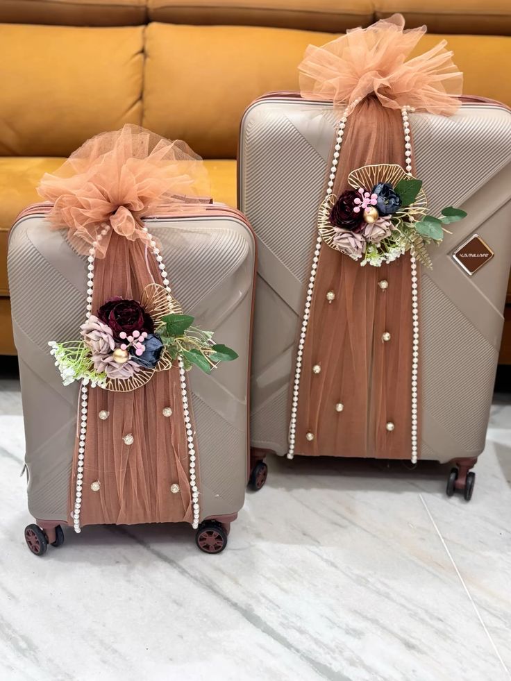 Luxury Bridal Trousseau Luggage Decoration Set | Wedding Suitcase Packing Decor with Net, Flowers & Pearls
